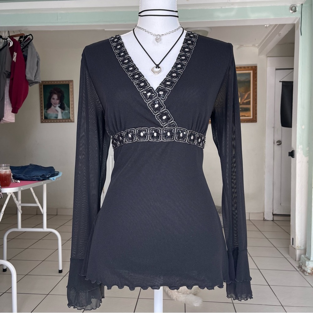Apt. 9 Black Embellished V-Neck Blouse
